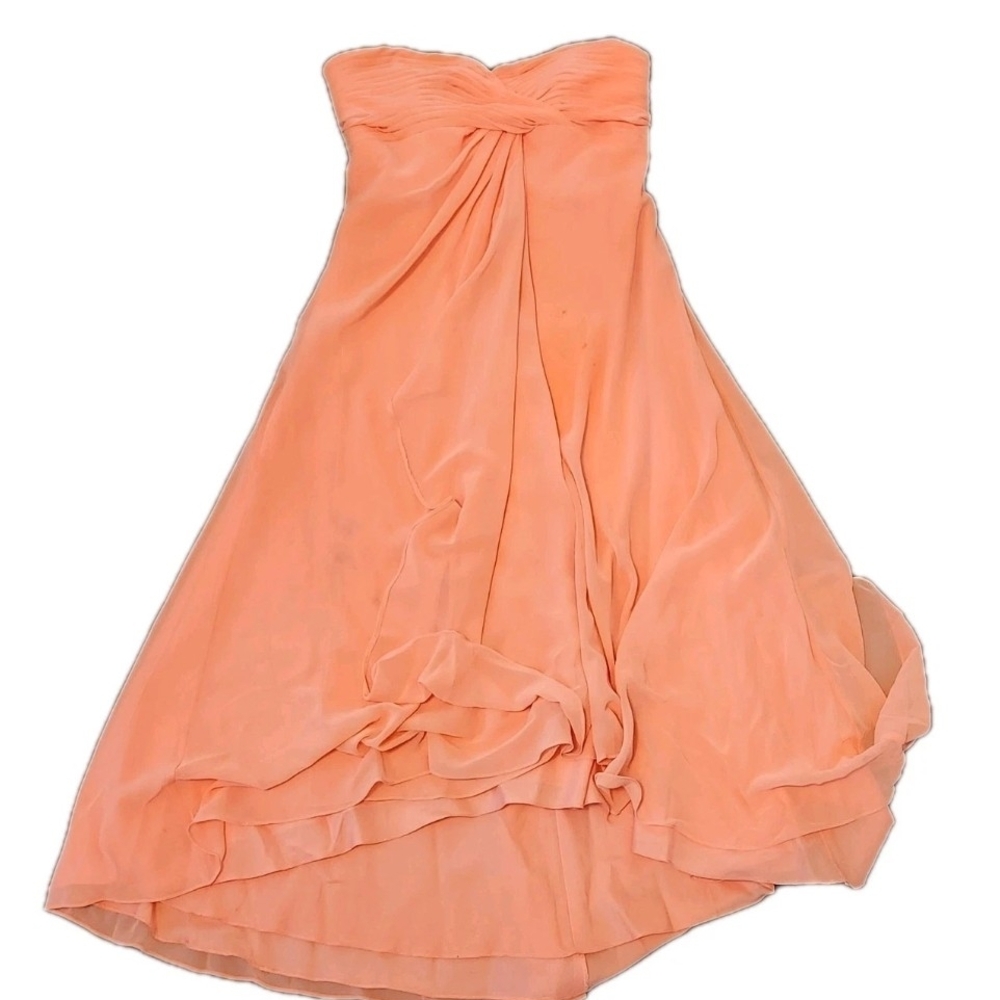 David's Bridal Peach High-Low Strapless Ruffle Prom Bridesmaid Formal Mid Length